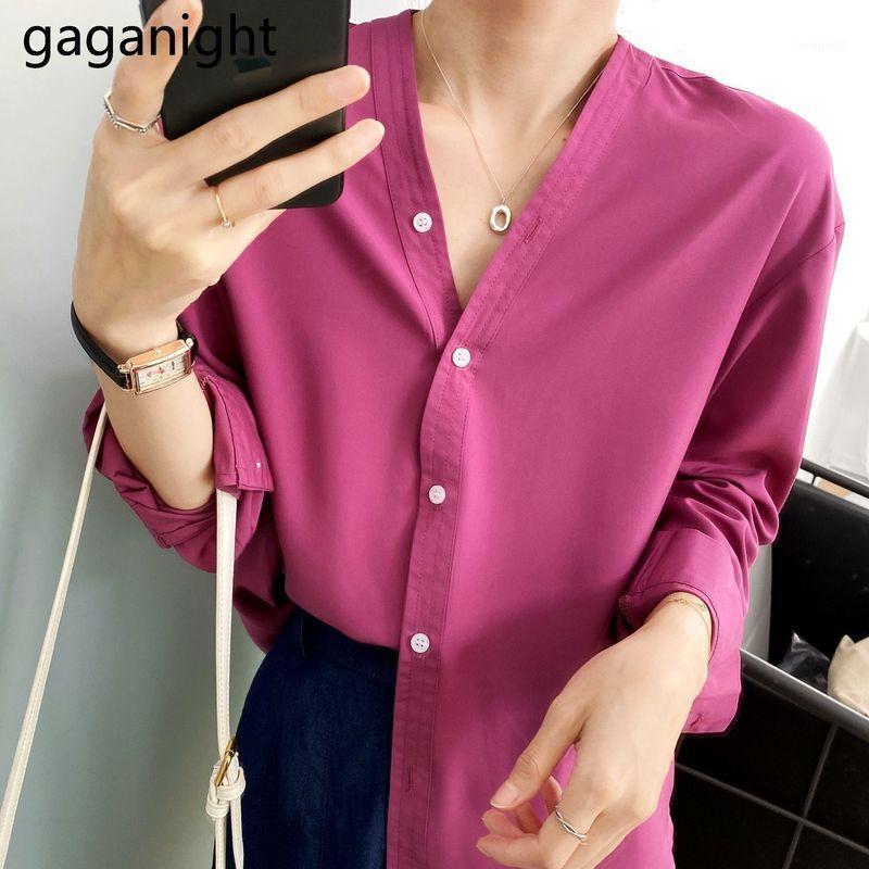 

Gaganight Casual Loose Women Shirt Long Sleeve V Neck Chic Office Lady Blouse Thin Solid Spring Autumn Blusas Ropa Mujers Women's Blouses &, White