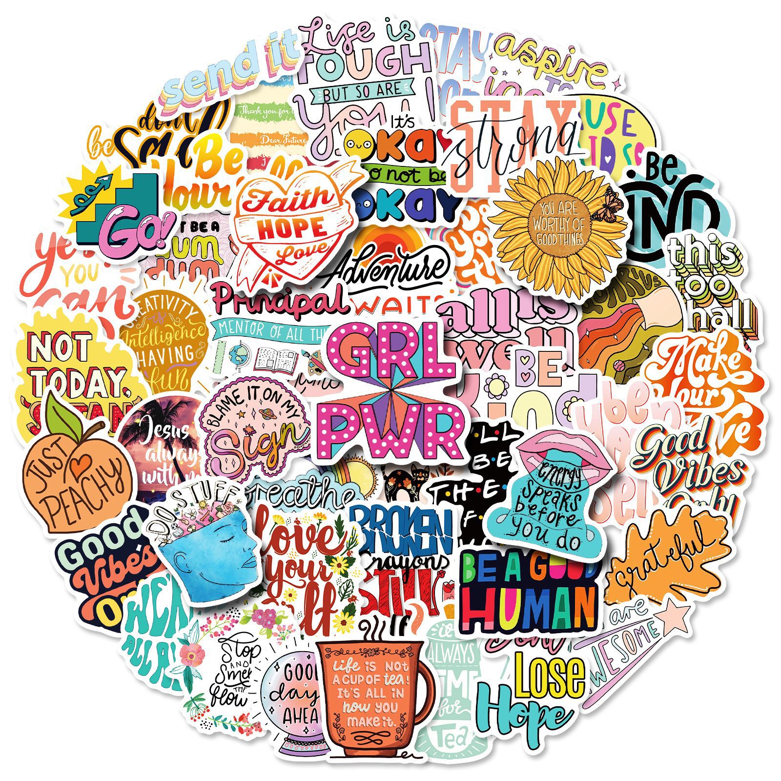 

50PCS skateboard Stickers inspirational text For Car Baby Scrapbooking Pencil Case Diary Phone Laptop Planner Decoration Book Album Kids Toys DIY Decals, Multi colors