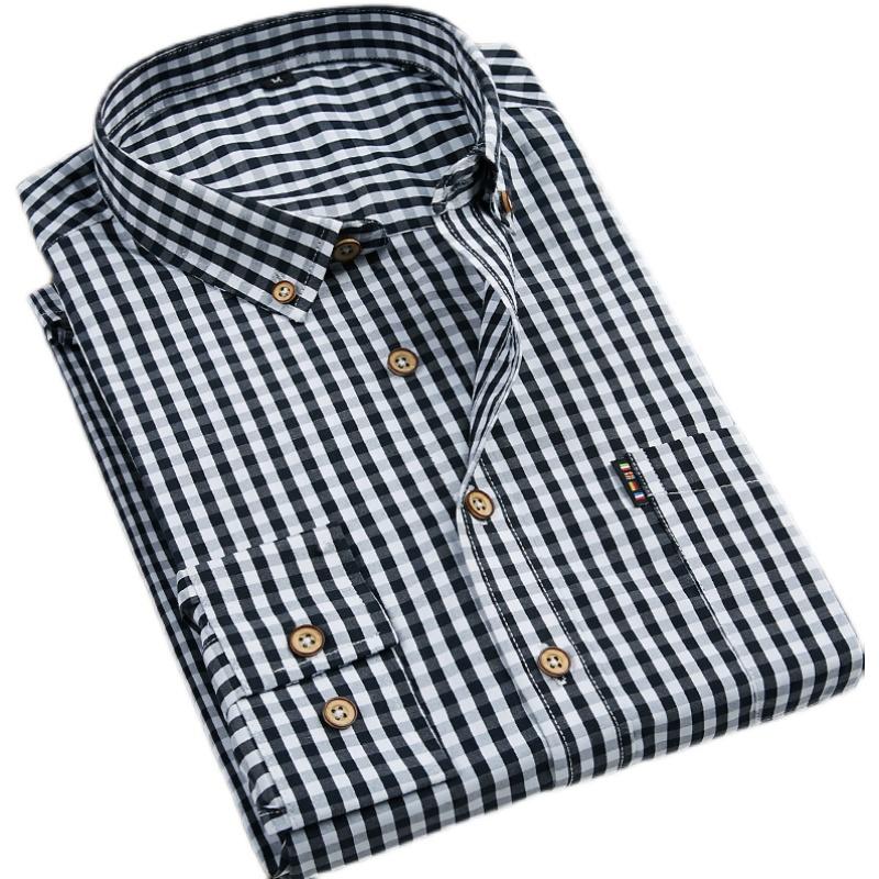

Men's Casual Shirts Men Plaid Shirt Cotton Spring Autumn Long Sleeve Soft Comfort Slim Fit Styles Brand Man Plus SizeMen's, Black