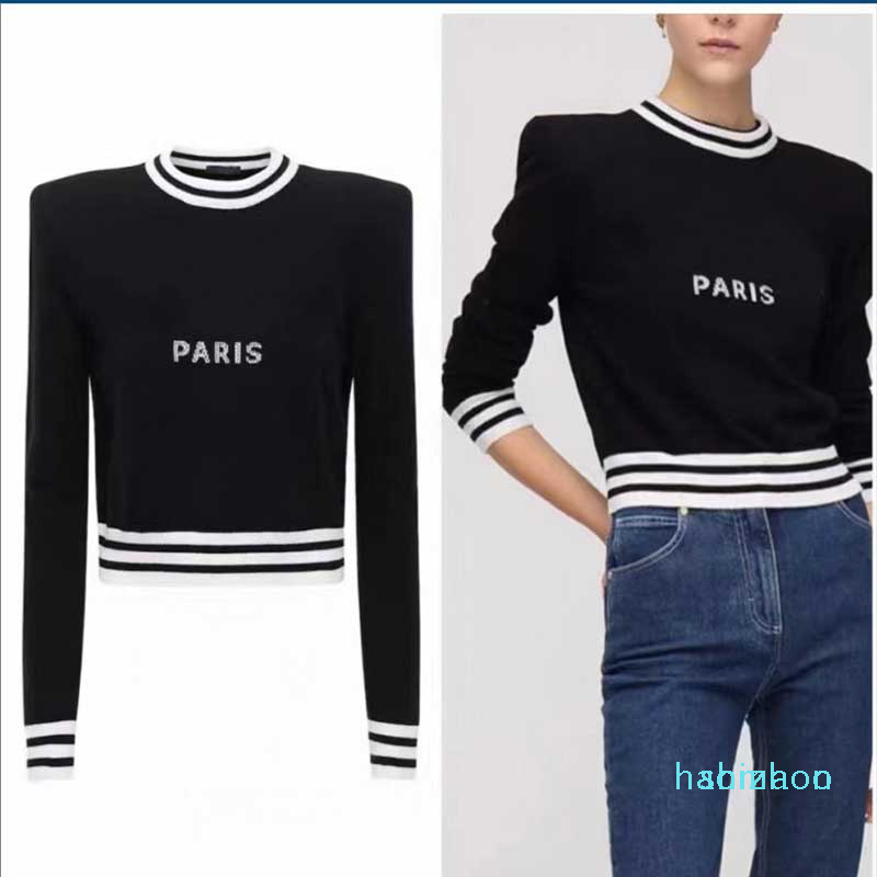 

2022 new Sweater Women' Sweaters Crew Neck Hoodies striped Fashion Long Sleeve Women High End Jacquard knitting Sweaters Coats, Black