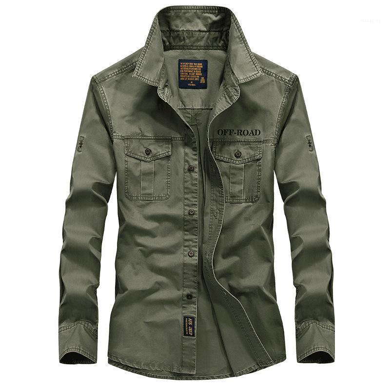 

Men's Casual Shirts 2022 Men Long Sleeve Plus Size Loose Denim Two Front Pocket Cotton Male Shirt, Army green