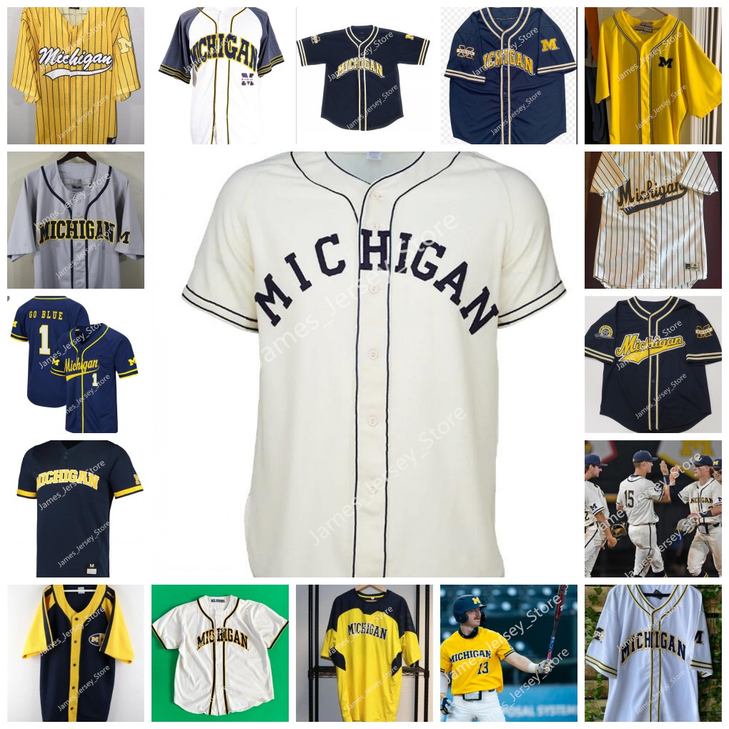 

NCAA Custom Stitched Michigan Wolverines Baseball Jersey 16 Barry Larkin 19 ALEC RENNARD 31 Jim Abbott 33 Don Lund Bill Freehan 3 Erik Bakich 3 Miles Lewis Jord Brewer, 10