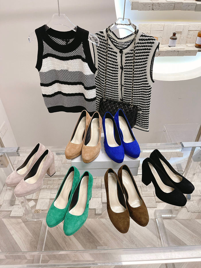 

Waterproof platform thick-soled high-heeled shoes women's thick-heeled 2022 spring shallow nubuck leather professional commuter work shoes, Blue