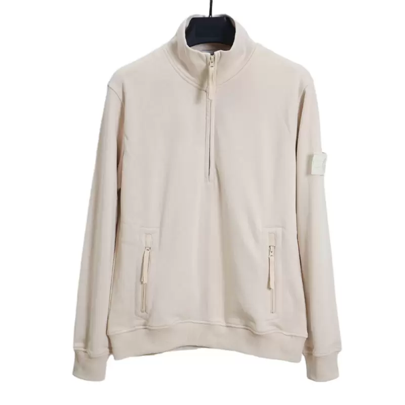 

Men's Sweatshirts sweater with high face value fashion hoodless concealed half-open zipper sweater, White 831#