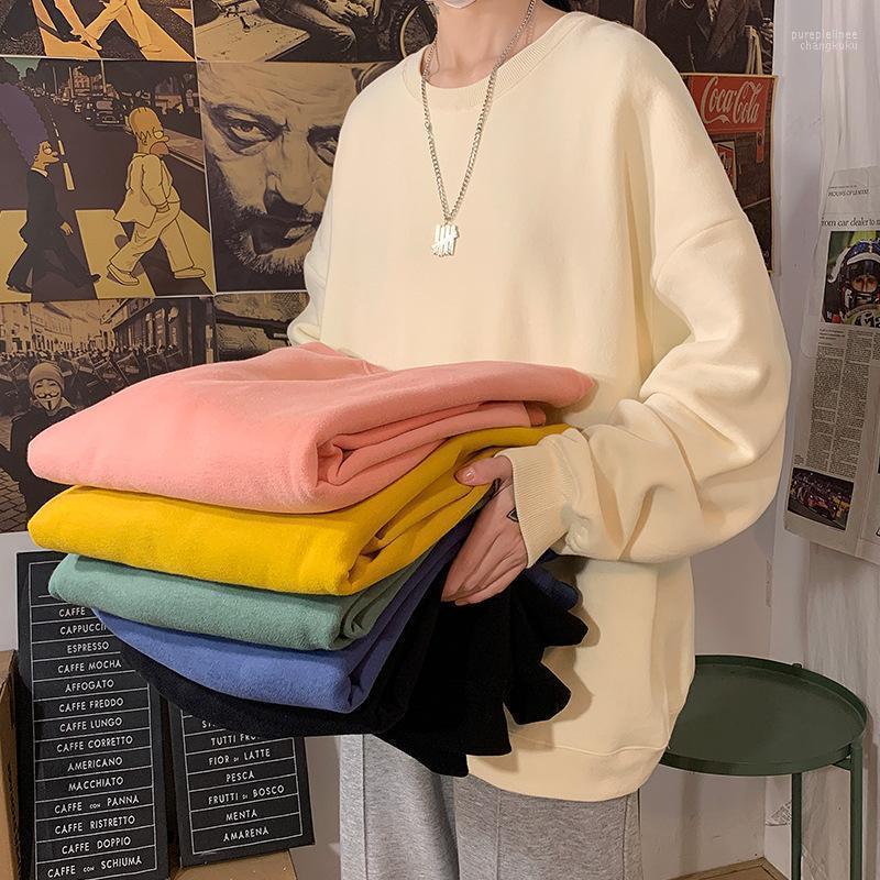 

TripleLeaf Plus Velvet Sweater Couple Solid Color 2022 Autumn And Winter Men' Round Neck Loose Sweaters, Ivory