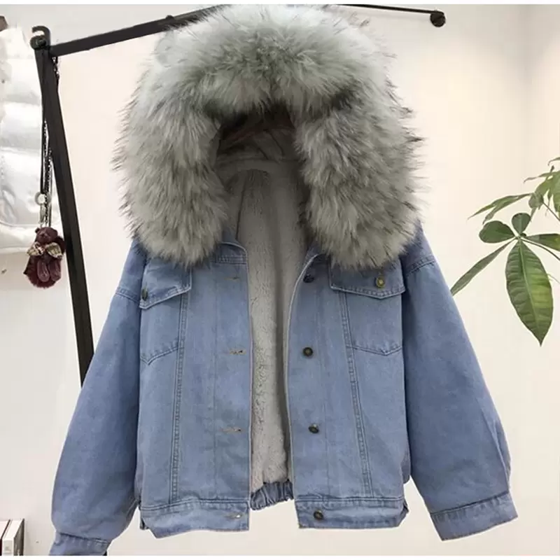 Women Winter Designer Coats Fashion Hooded Jean Jackets Fur Warm Thickened Outerwear Parkas Casual Womens Clothing