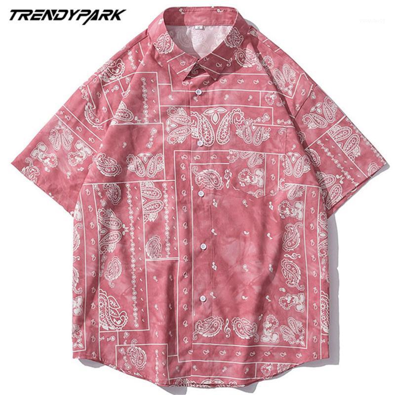 

Men's Casual Shirt Paisly Vintage Streetwear Harajuku Oversize Short Sleeve Oversized 2022 Summer Beach Hawaiian Top Shirts, Red