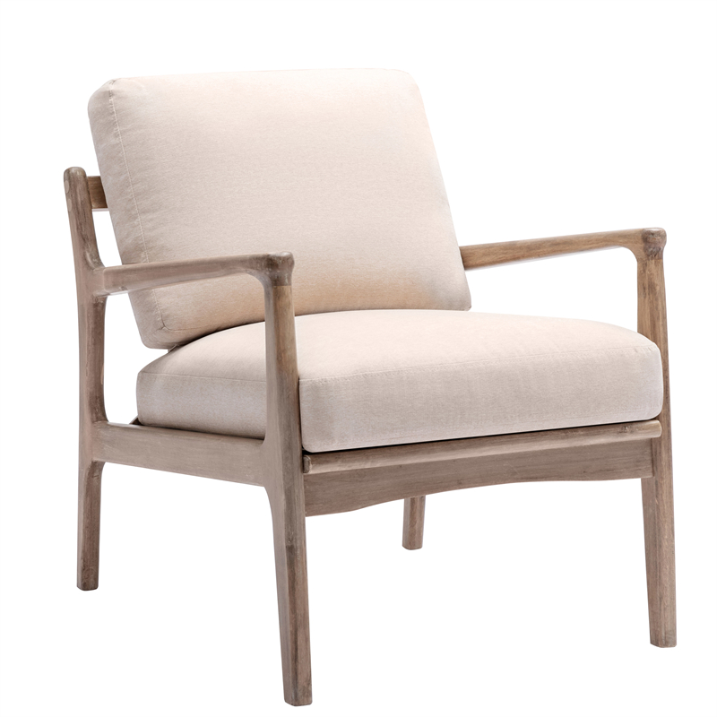 

Wood Frame Armchair Easy Assembly Mid Century Modern Furniture Accent Chair Lounge Chair for Living Room Bedroom Home OfficeTan Linen