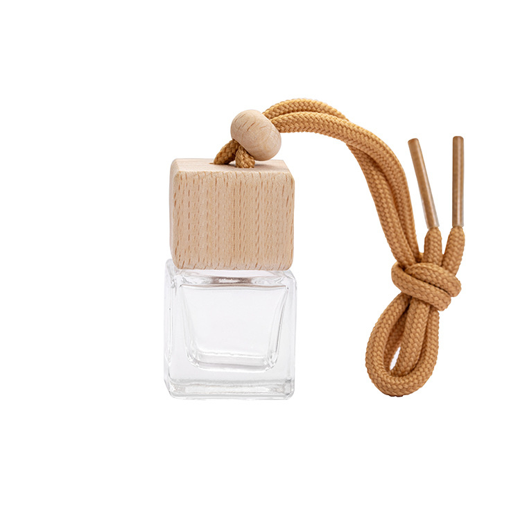 

Empty Clear Glass Car Perfume Bottles 8ml Air Freshener Bottle with Wood Screw Cap Hang String for Decorations