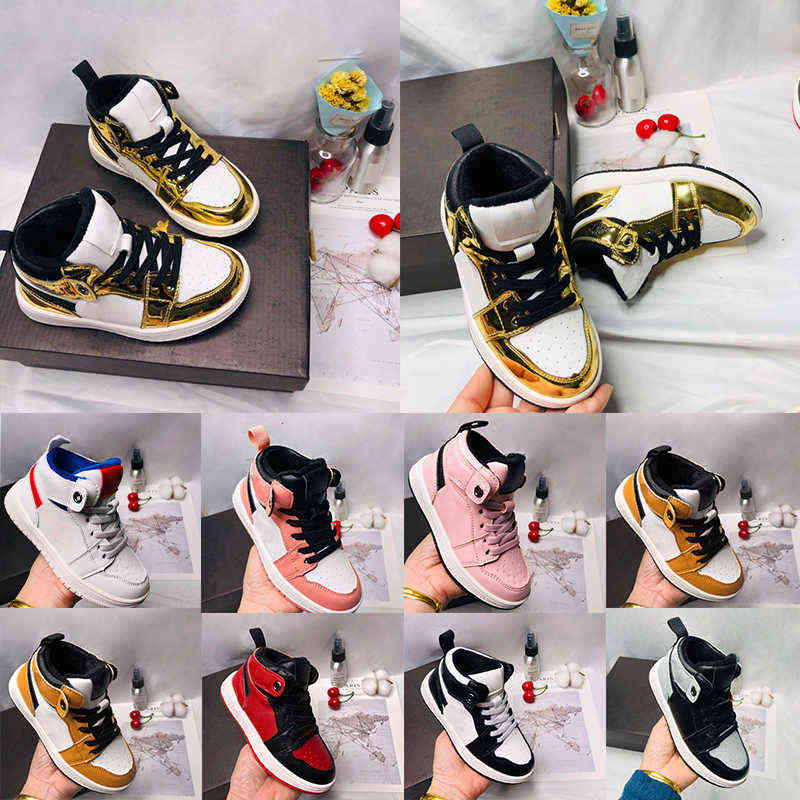

Kids Warm Winter Sneaker with fur AJS Mid Boys Girls Sneakers I 1s Basketball Shoes Metallic Gold Pink Light Blue Sports Running Shoes, #3
