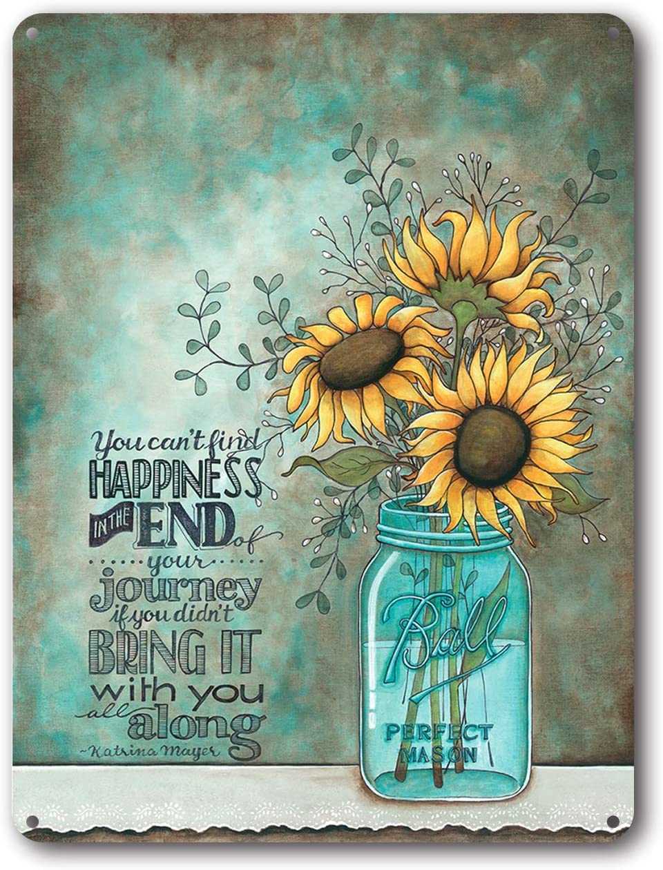 Vintage Sunflower Tin Sign Farmhouse Home Wall Decor Metal Signs Kitchen Wall Art -Sunflower In a Glass-image-762068365