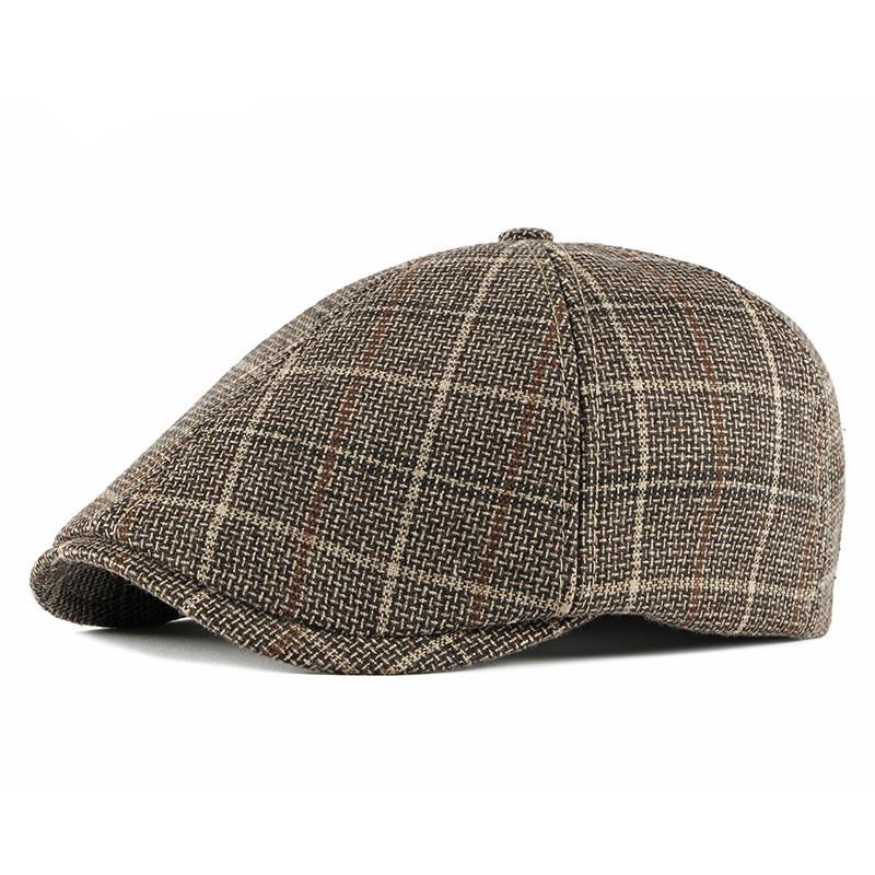 

Berets Autumn Winter Cotton Plaid Sboy Caps Flat Peaked Cap Men And Women Painter Beret Hats 98Berets, Black