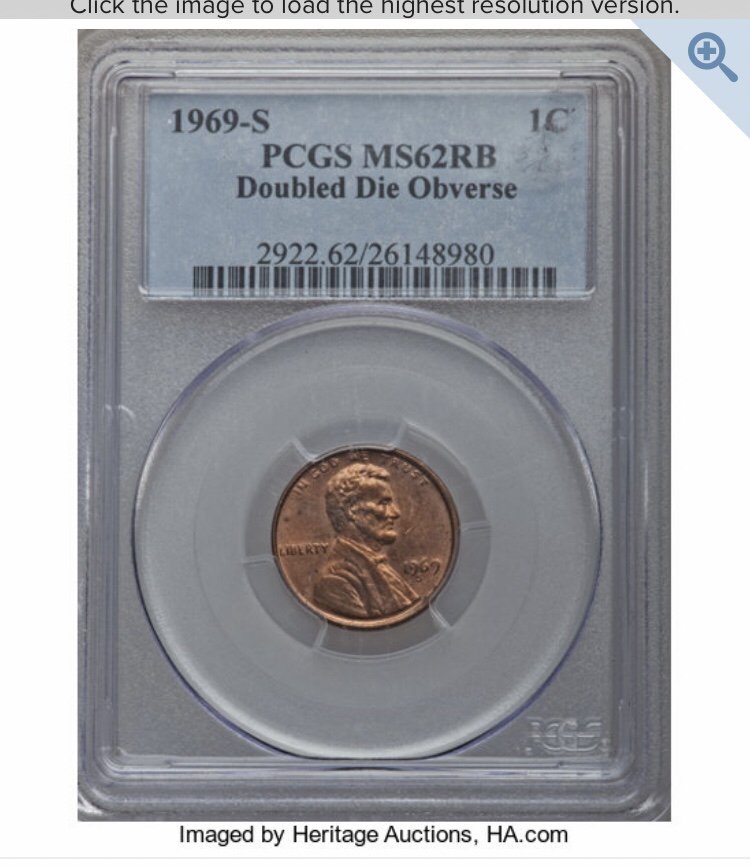 

US Coin 1969S MS62RB wheat penny doubled die obverse Lincoln Cent Craft Silver Coins Currency Senior Transparent Box
