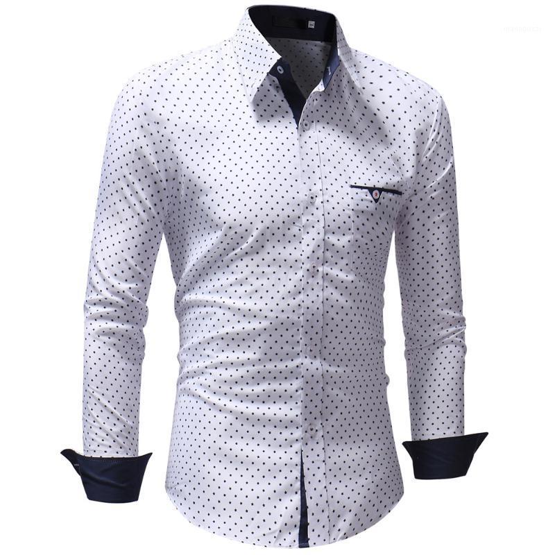 

Men'S Shirts 2022 Brand Fashion Male Shirt Long-Sleeves Tops Polka Dot Casual Mens Dress Slim XXXL, White
