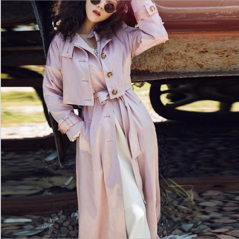 

Women' Trench Coats Arrival Spring Autumn X-Long Coat Women Fashion Elegant Office Lady Slim Windbreaker, Pink