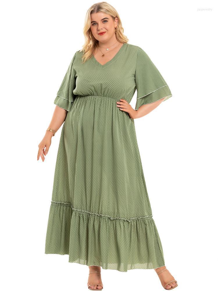 

Plus Size Dresses Summer Womens Clothing Short Sleeve Loose Maxi Dress Fashion Ladies Elegant Party 4XL 5XL 6XLPlus Jasp22, Green