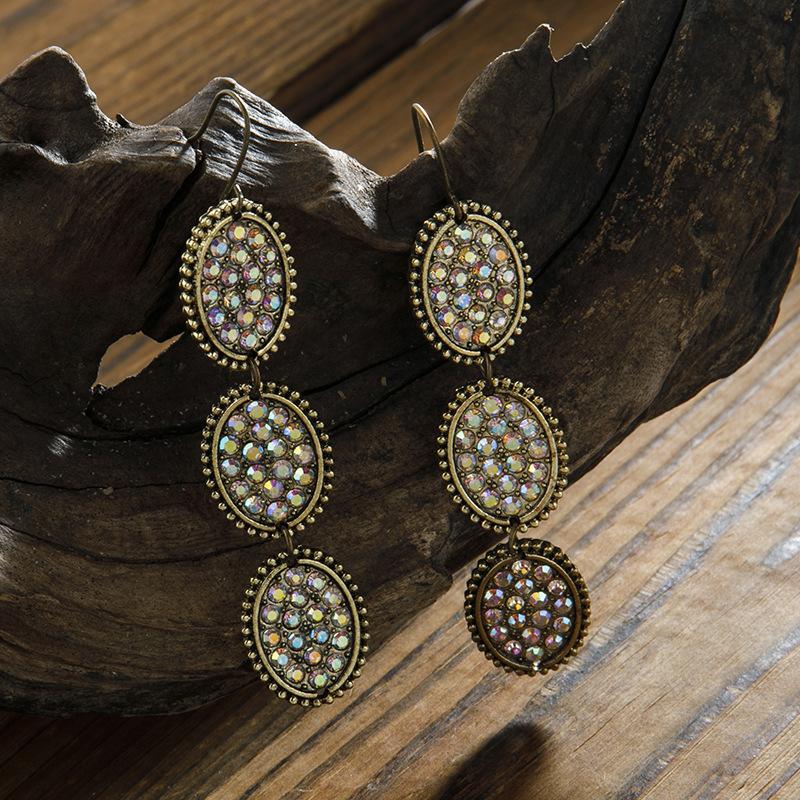 

Dangle & Chandelier Arrival European And American Creative Colorful Gypsophila Long Oval Earrings Vintage Bronze Diamond EarringsDangle