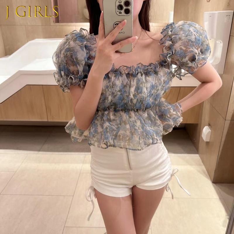 

Women's Blouses & Shirts GIRLS Summer Niche Design Sweet Floral Shirt Female Small Gentle Fairy First Love One-Shoulder Off-The-Shoulder Top, Photo color