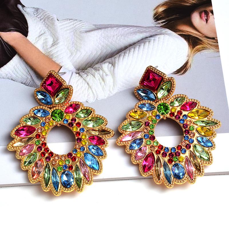 

Dangle & Chandelier Design Flower Metal Colorful Crystal Earrings High-Quality Fashion Rhinestones Jewelry Accessories For WomenDangle