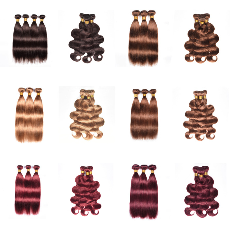 

Brazilian Virgin Hair 2# 4# 27# 30# 33# Body Wave/Straight 28 30 32 34inch Long Honey Blonde Brown Burgundy Red 99J Human Hair Extensions Double Weft Weave Bundles, Pure color