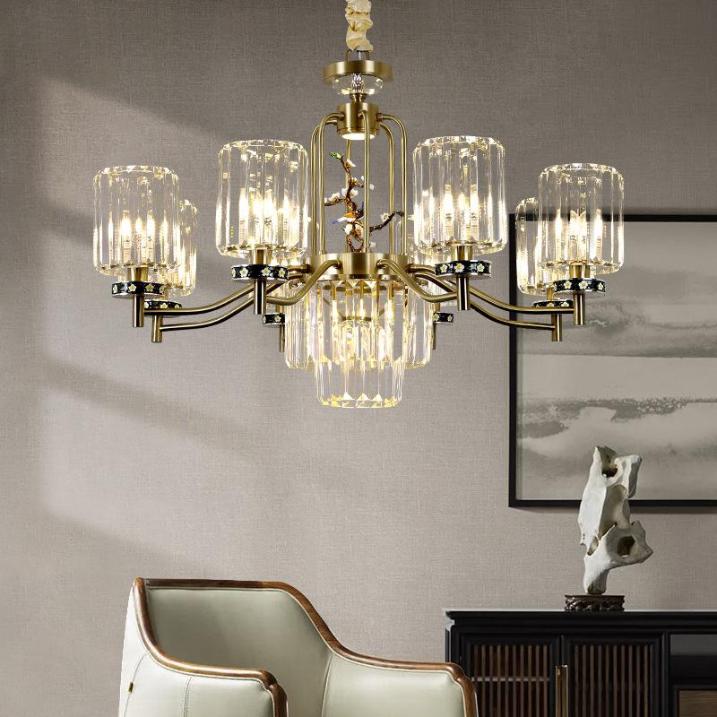 

Pendant Lamps Light Luxury Modern Chinese Style Copper Living Room Zen Restaurant Bedroom Study Crystal Chandelier