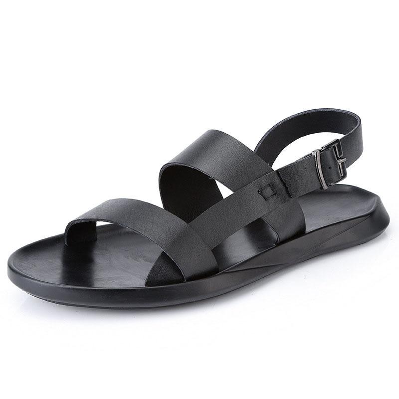 

Sandals 2022 Mens Summer Beach Buckle Strap Sandalen Herren Genuine Leather Outside Leisure Streetwear Gladiator Slippers Shoes, Black