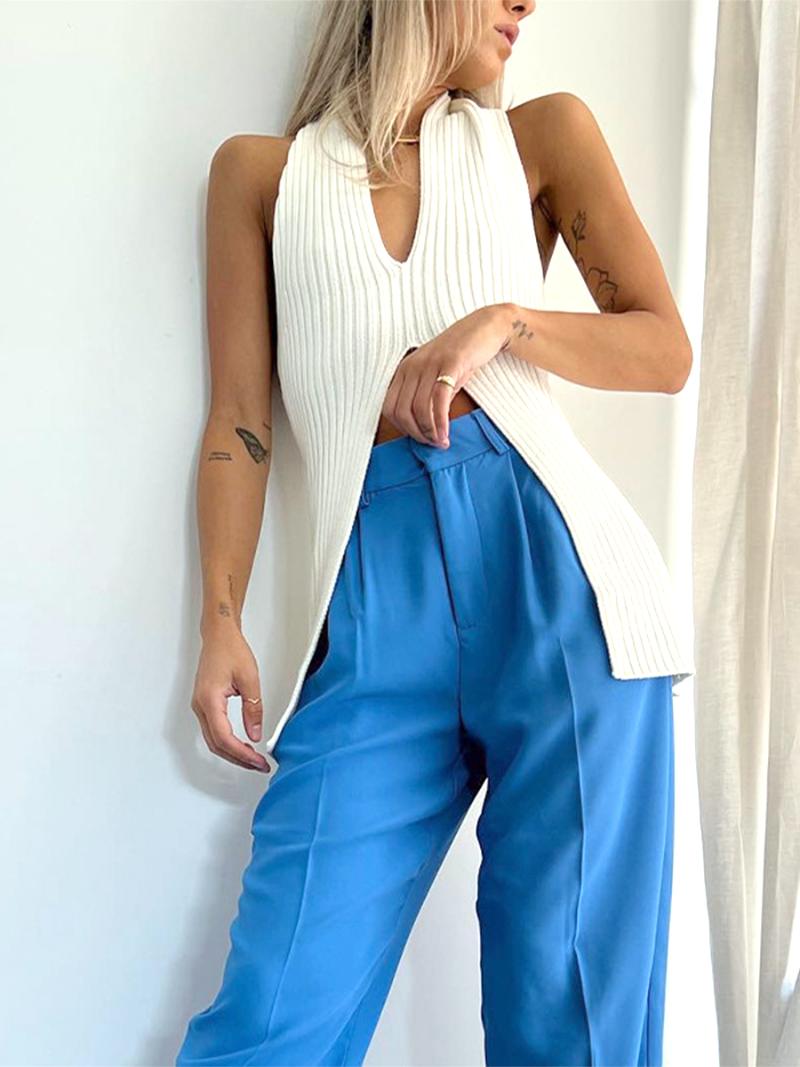 

Women' Tanks & Camis Women Summer Wild Knitting Long Tank Tops Solid Color Street Daily Slim-fit Stylish Fashion All-Match Casual Split Hem, White