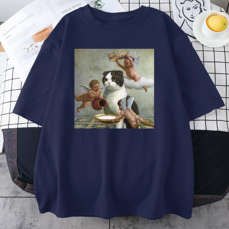 

Men' T-Shirts Scottish Fold Angel Crown Printing Men T-Shirt Summer O-Neck Clothing Short Sleeve Cotton T Shirt Oversized Casual Male Shirt, Wine red