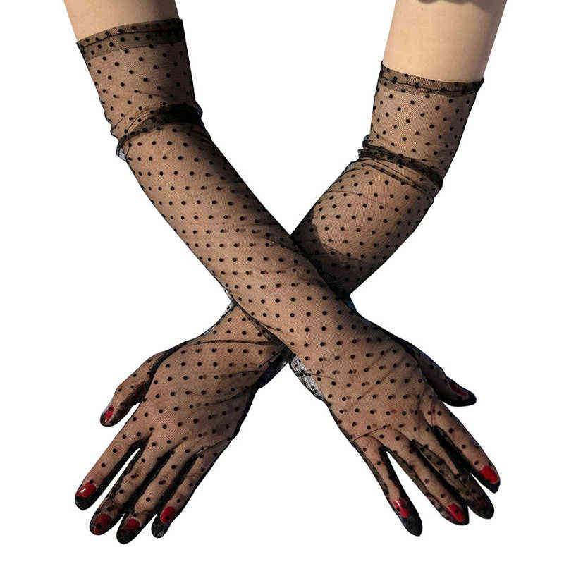

Female Wedding Dress Sexy Edges Gloves Summer Long Dot Full Finger Transparent Mesh Sunscreen Touch Screen Driving Mittens K71 J220719