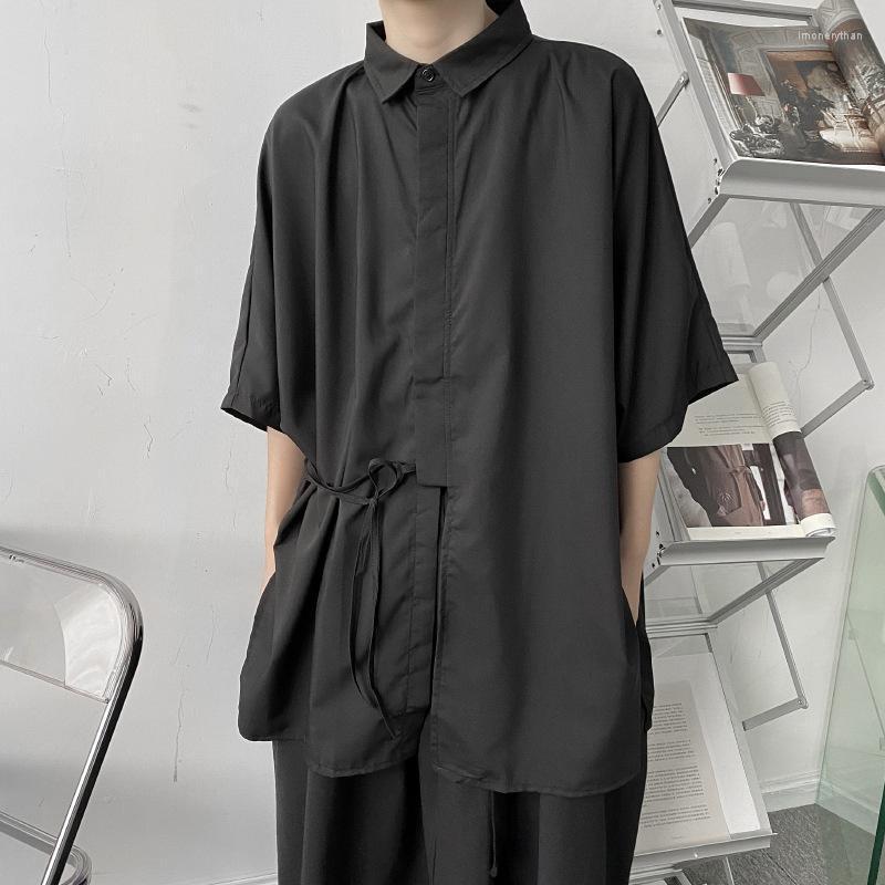 

Men's T-Shirts Japanese Designer Style Black Asymmetrical Short-sleeved Tie Oversize Shirt For Men And Women With Bat-sleeved TopMen's Imon2