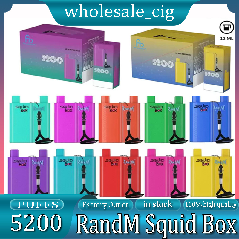 

RandM Squid Box 5200 Puffs Disposable Electronic Cigarettes E Cigarette 10 Colors 5% Available 850mAh Battery 12ml Pre-Filled Vapes