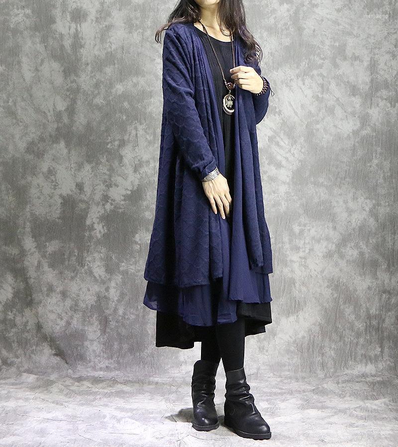 

Women's Trench Coats Women Knitted Cardigans Outwear Open Stitch Loose Casual Coat Overcoat Retro Vintage Solid Color Irregular Knitwear, Black