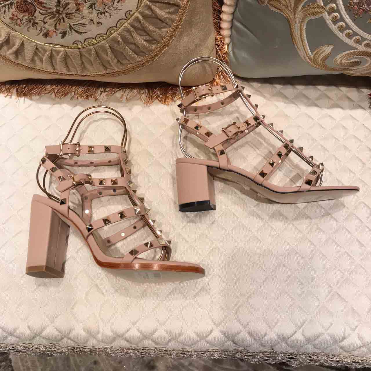 

Famous Ladies Sandals Leather spiked women high heels block heeled Black Nude Brown Women's Flat Summer Gladiator Sandal Party Dress With Box, 12