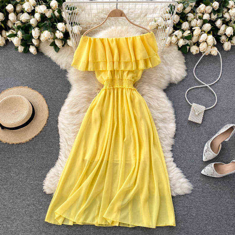Teeuiear Boho ruffles sexy off shoulder Summer chiffon Long Dress elastic waist Women casual Elegant Beach Holiday Tunic Dress Y220413-image-760840650