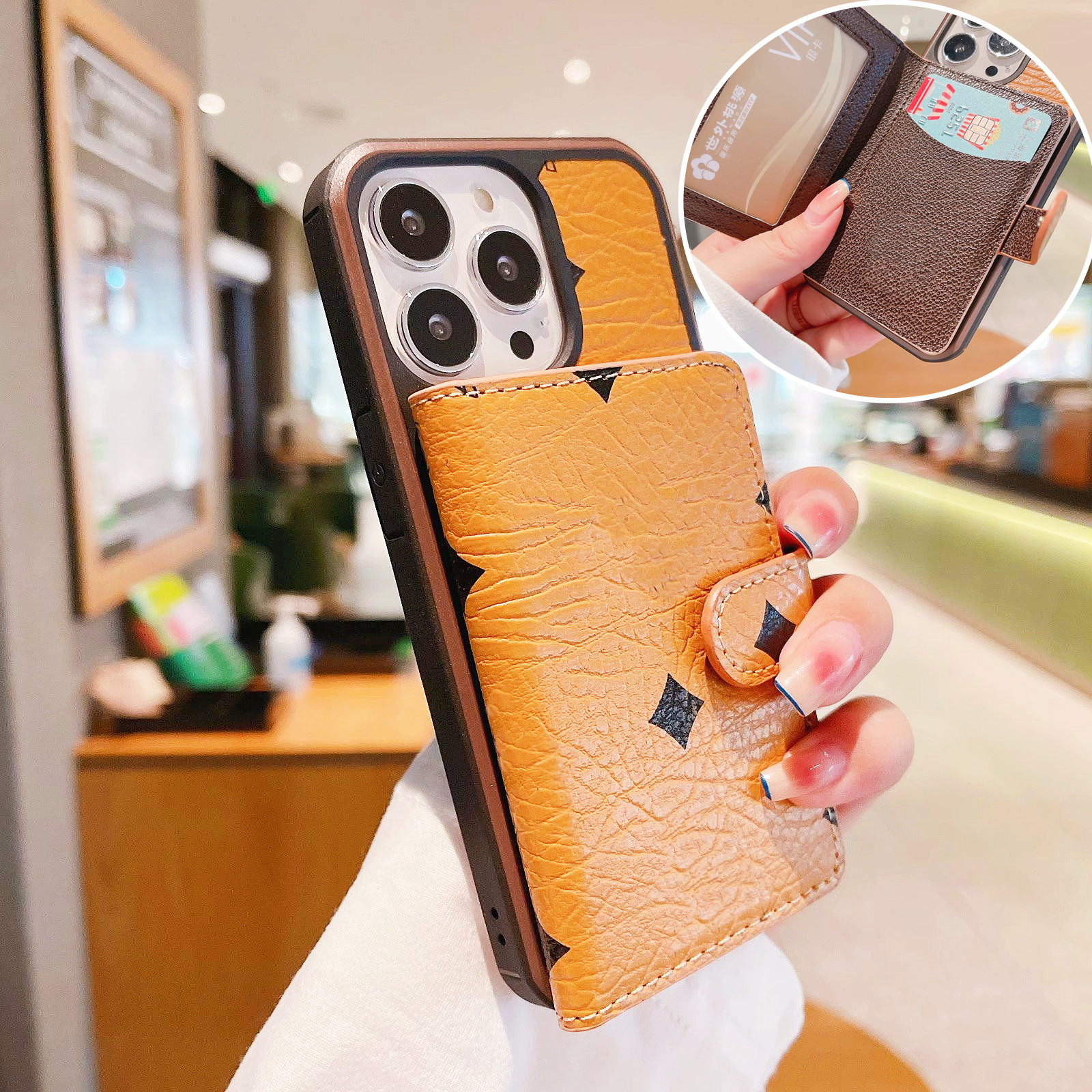 

Designer M Wallet Phone Cases for iPhone 13 Pro Max 12 Pro 11 XS X XR 8 Plus Shell Fashion Luxury Brand Card Holder Credit Pocket Coin Purse Leather Brown Shockproof Cover, Grey [m] letter +logo
