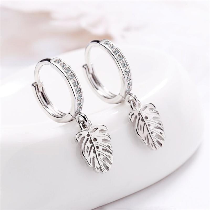 

Dangle & Chandelier Sole Memory Exaggerated Fresh Leaves Zircon Pendant Silver Color Fashion Female Earrings SEA780Dangle