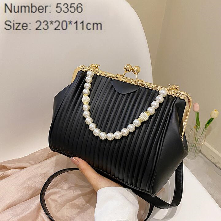 

Wholesale ladies leathers shoulder bags sweet little fresh pearl shell bag in summer This year's popular embossed leather handbag Joker simple striped handbags, Brown-5356