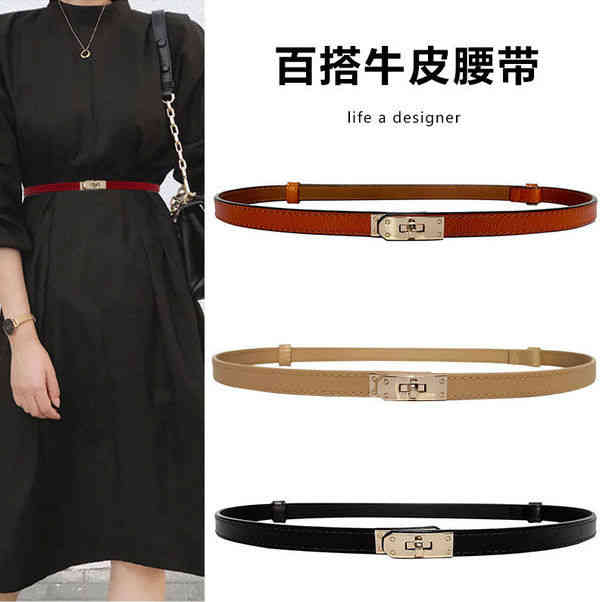 

Designer Belts H home leather buckle adjustable thin belt womens matching suit coat versatile fashion waist girdle Kelly small wm, Black