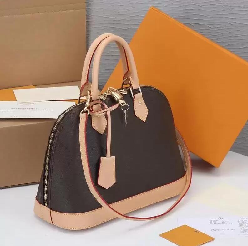 

Top Quality ALMA BB PM Shell Bag Women Genuine Leather Handbags Flower Embossed Shoulder Bags With Lock Designer handbags Crossbody 25cm, Brown checkered