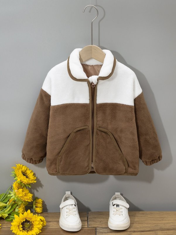 

Toddler Boys Two Tone Contrast Binding Zipper Fleece Coat SHE, Multicolor