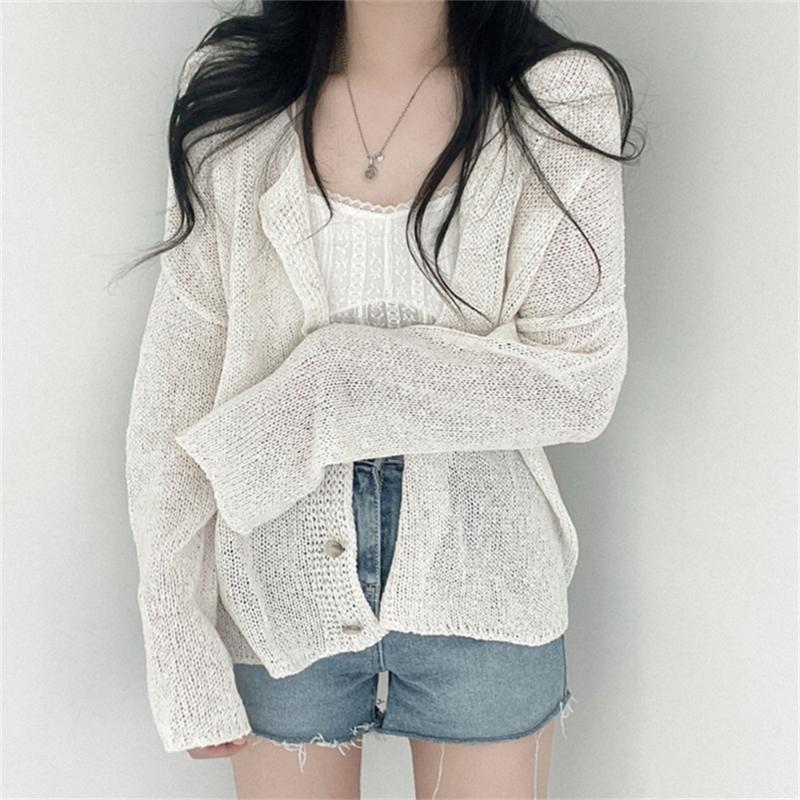 

Women's Knits & Tees Chic All Match Women Coats Knitwear Sunscreen Loose 2022 OL Cardigans Thin Fashion Casual Summer Sweater TeesWomen's, Blue