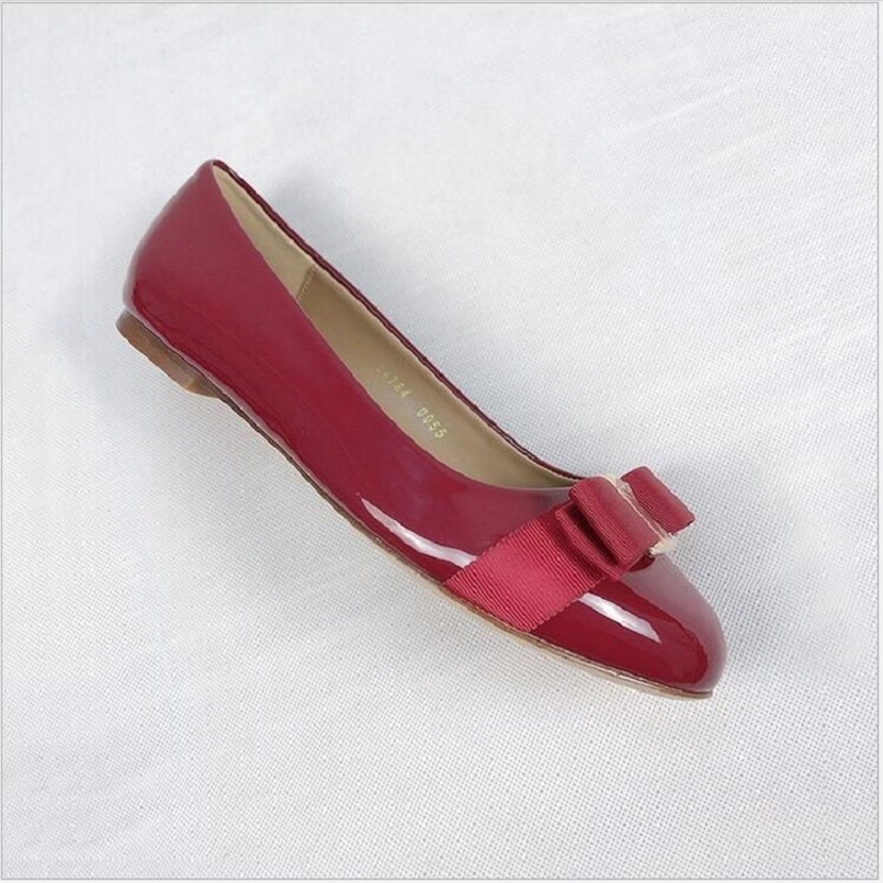 

XGRAVITY Fashion Autumn Elegant Women Flat Shoes Knot Red Patent Leather Women Shoes Round Toe Shoes Ladies 220615, Wine red flat