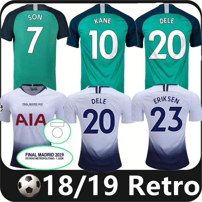 

Retro classic men soccer jerseys TRIPPIER ALDERWEIRELD VERTONGHEN LLORENTE KANE ERIKSEN SON SISSOKO ALLI LUCAS DIER Tottenham 18 19 final home 3rd football shirt, 18/19 home