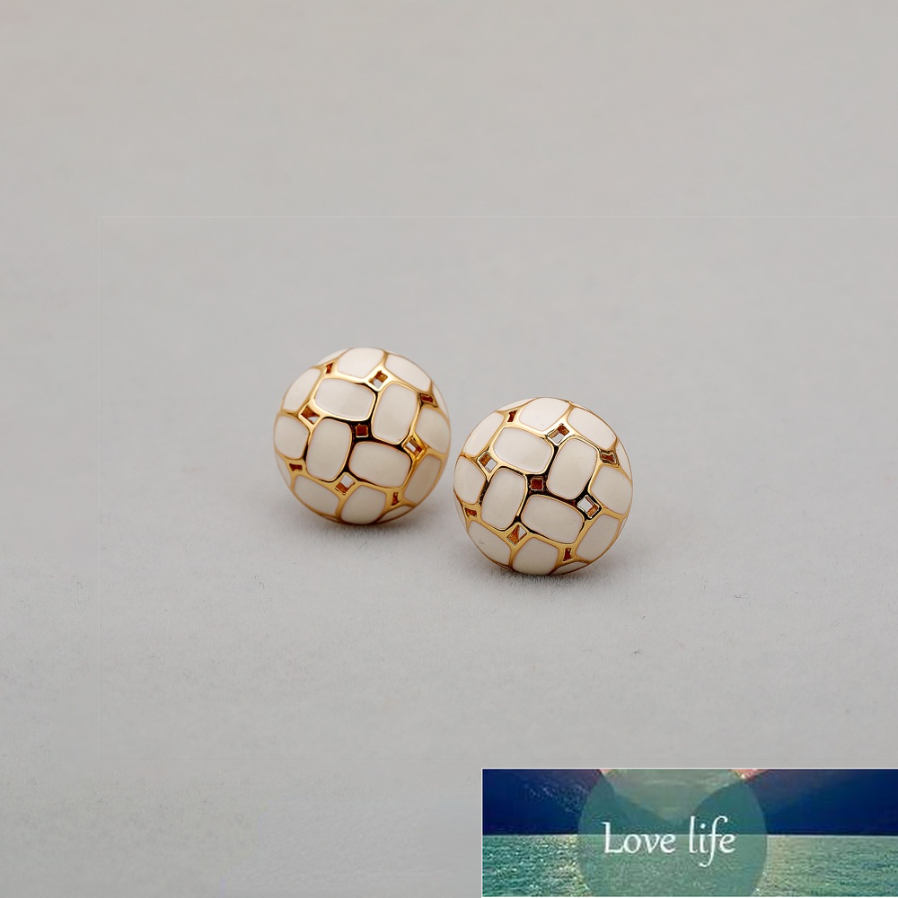 

Brass Gold Plated 925 Silver Pin Enamel Plaid French Advanced Retro Earrings Ear Studs Ear Clip