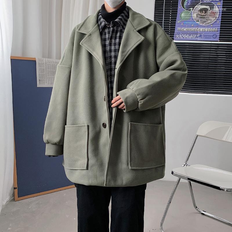 

Men's Wool & Blends Winter Plus Cotton Thick Woolen Coat Men Warm Fashion Oversized Korean Loose Casual Kend22, Black