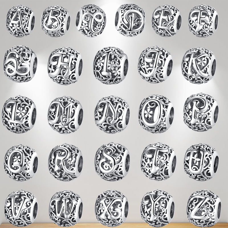 

925 bracelet charms for Pandora charm set Original box Round 26 Alphabet European Bead necklace charms jewelry