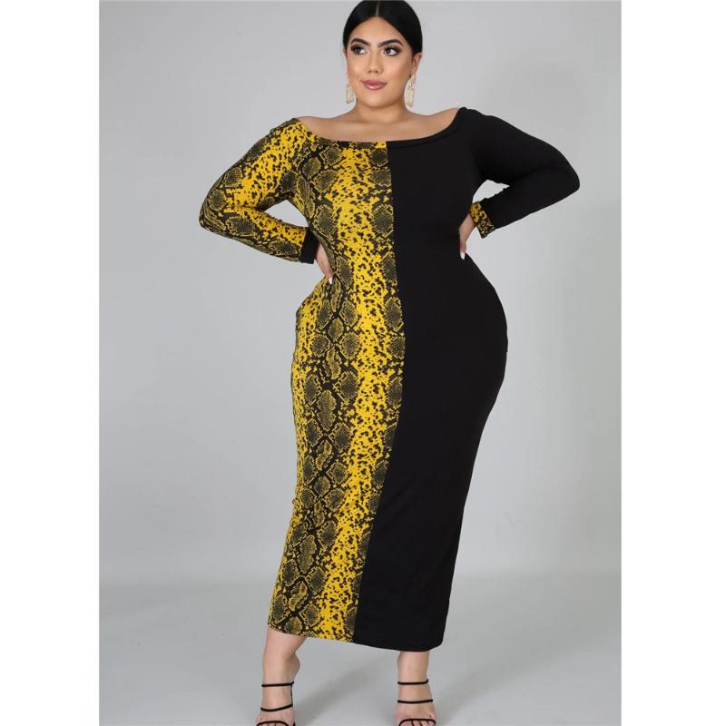 

Plus Size Dresses Women's Dress Leopard Stitching Contrast Print Bodycon Autumn Spring Fashion Long Sleeve Clothing, Black