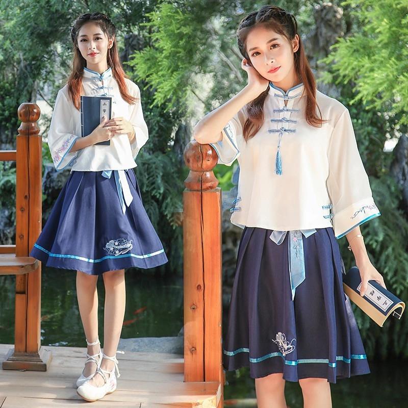 

Ethnic Clothing Chinese Traditional Fairy Hanfu Women Ancient Retro Folk Dance Stage Outfit Costume Elegant Embroidered Han Elements Student
