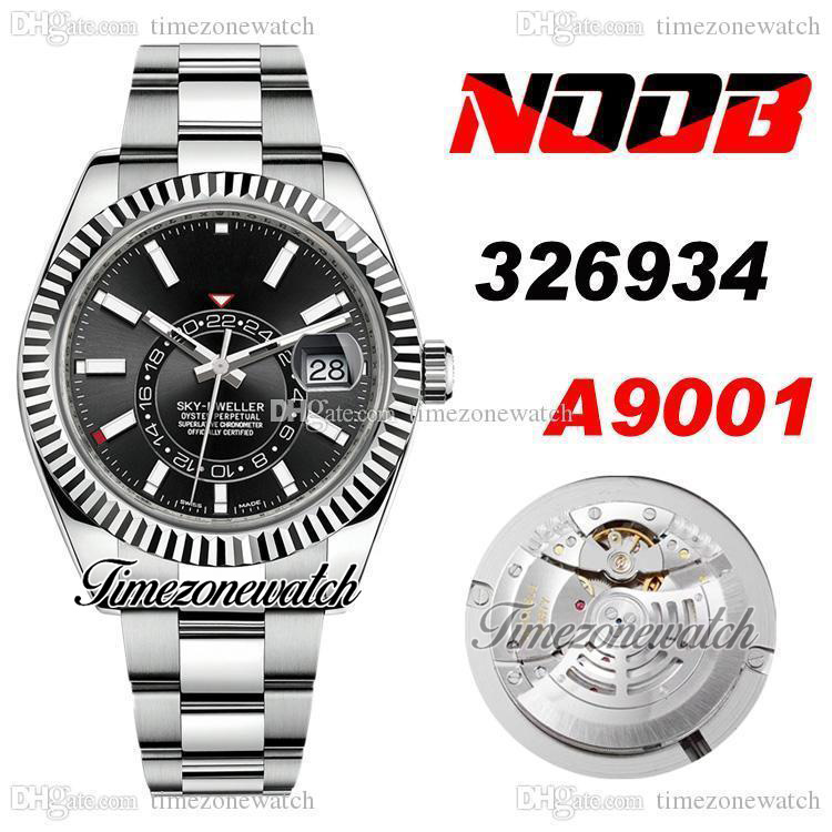 

N Sky 326934 A9001 Automatic Mens Watch 42mm Fluted Bezel Black Dial Stick Markers OysterSteel Bracelet With Warranty Card Timezonewatch Super Edition R01, Custom warranty card