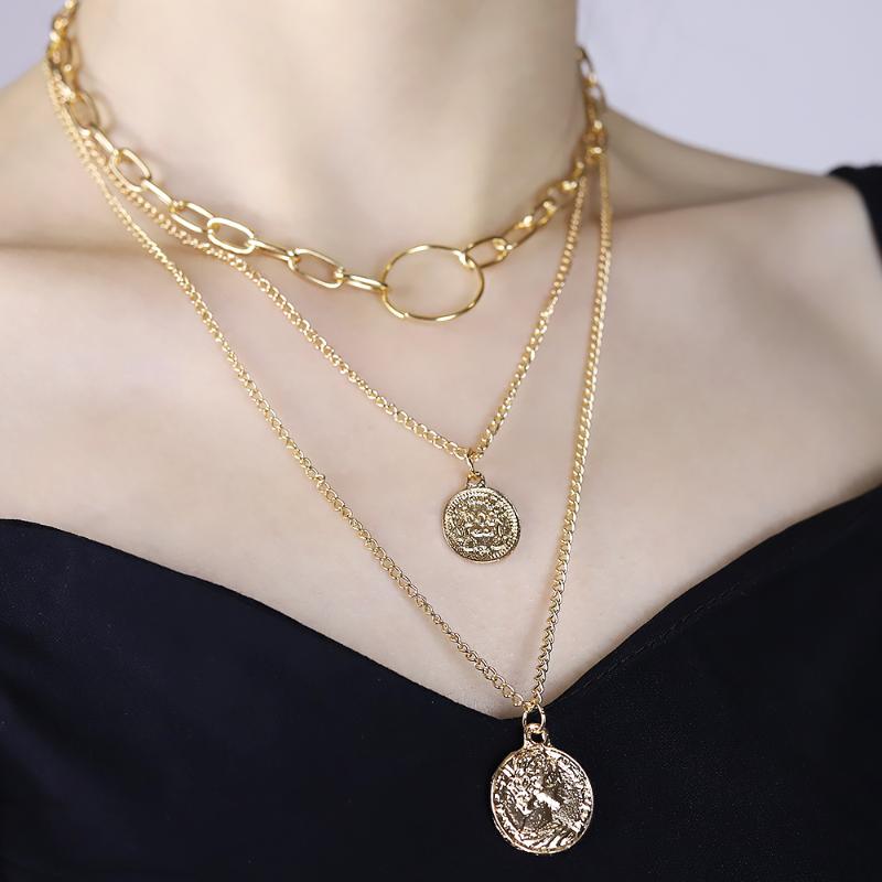 

Pendant Necklaces Multilayer Gold Portrait Chain Necklace For Women Bohemian Choker Fashion Punk Jewelry GiftPendant